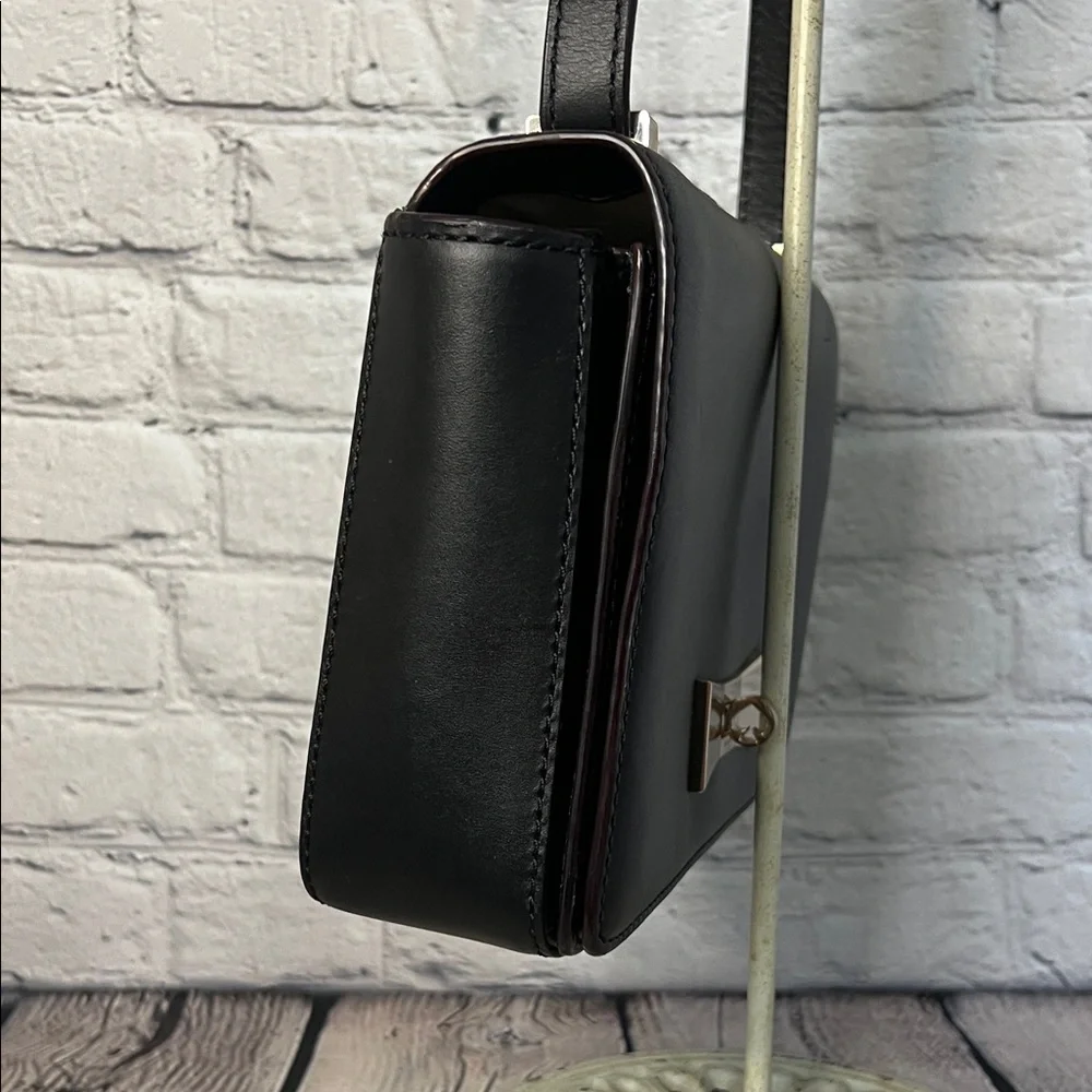 * Kate Spade Black Leather Shoulder Bag with Silver Bow Accent